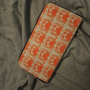 Redish Orange and Cream Crab Patterned Large Zip Wallet Sarah Watts